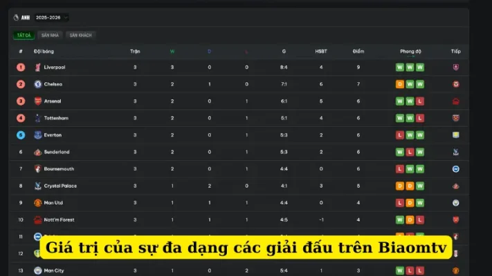 Giá trị của sự đa dạng các giải đấu trên Biaomtv