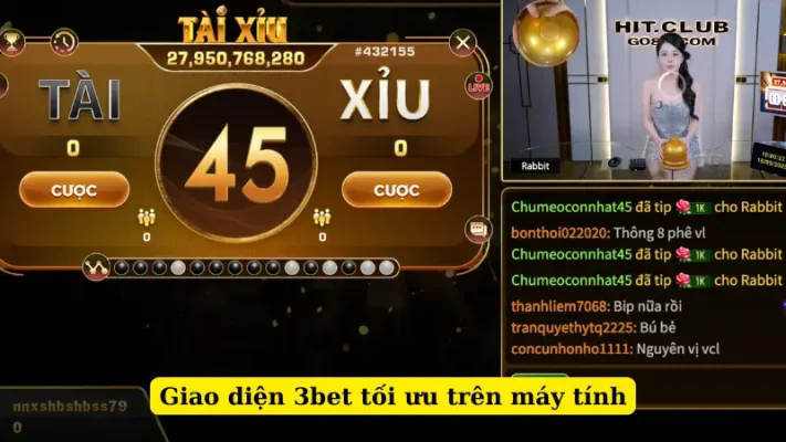 Giao diện 3bet tối ưu trên máy tính