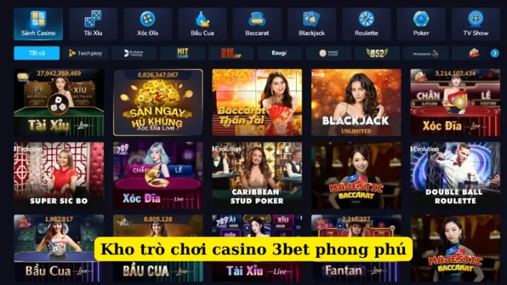 Kho trò chơi casino 3bet phong phú